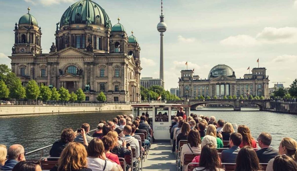 Relaxing Berlin boat tour showing key landmarks from the water