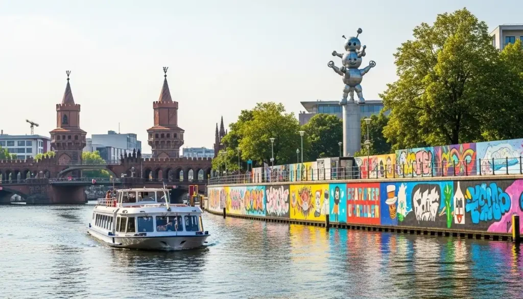 Berlin boat tour near East Side Gallery and Molecule Men