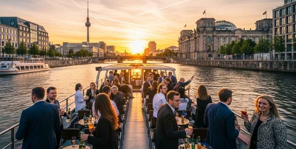 Elegant sunset cruise in Berlin with drinks and views