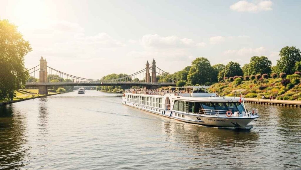 Berlin to Potsdam cruise near historic bridge and gardens