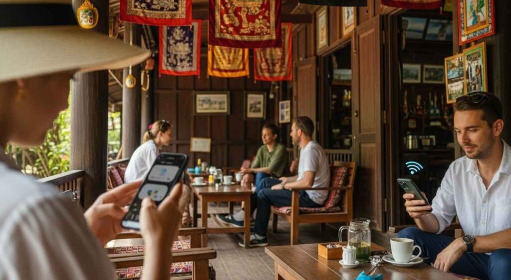Tourist setting up eSIM in Cambodia