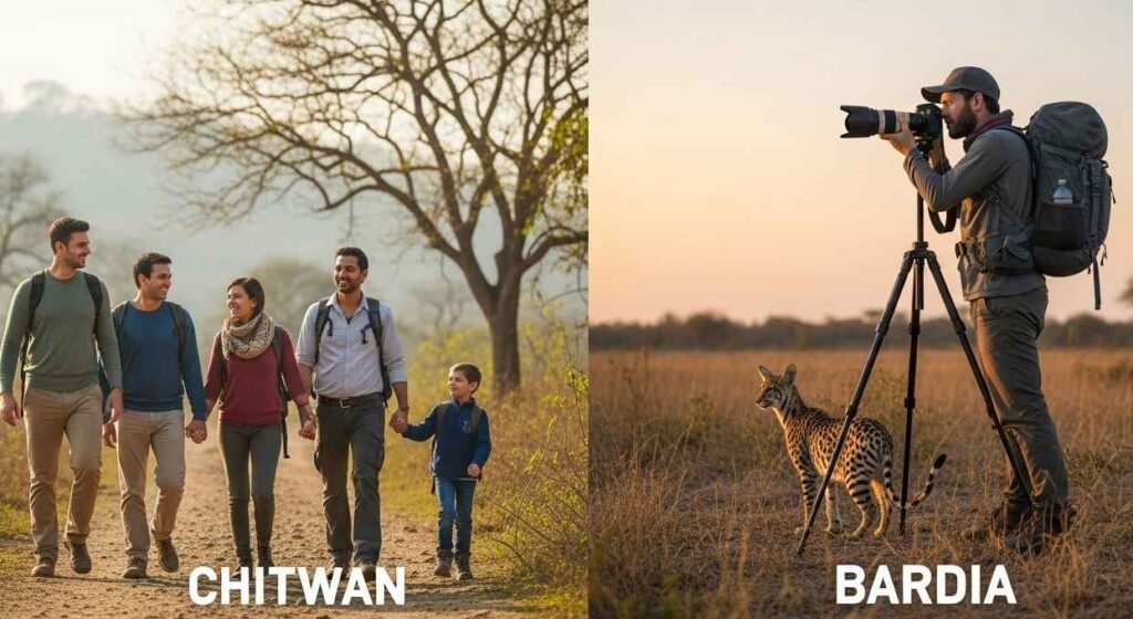 Comparison of family-friendly Chitwan and adventurous Bardia safari styles