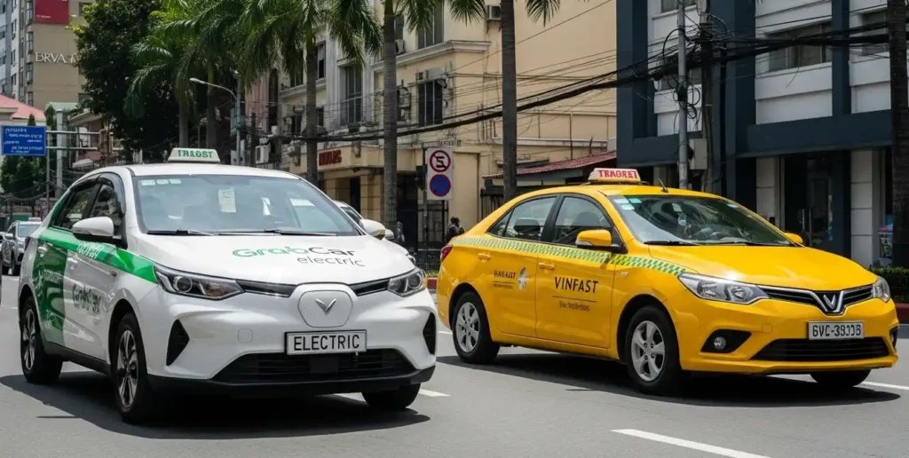 Electric and traditional taxis on Davao streets in 2025.