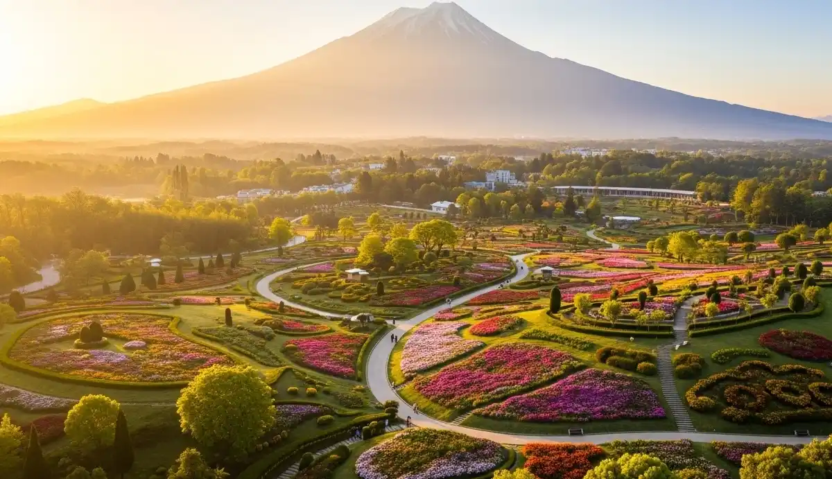 Godawari Botanical Garden aerial view with Mt. Phulchowki at sunrise