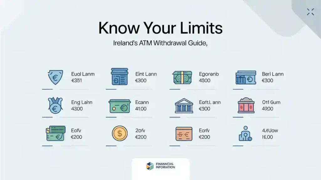 Infographic showing daily ATM limits for Ireland banks in 2025