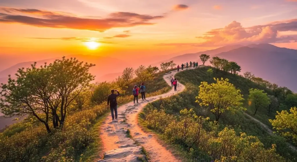 Quiet Kahun Danda trail near Sarangkot during sunset
