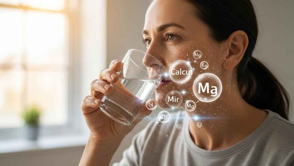 A person tasting London tap water with mineral content visualization