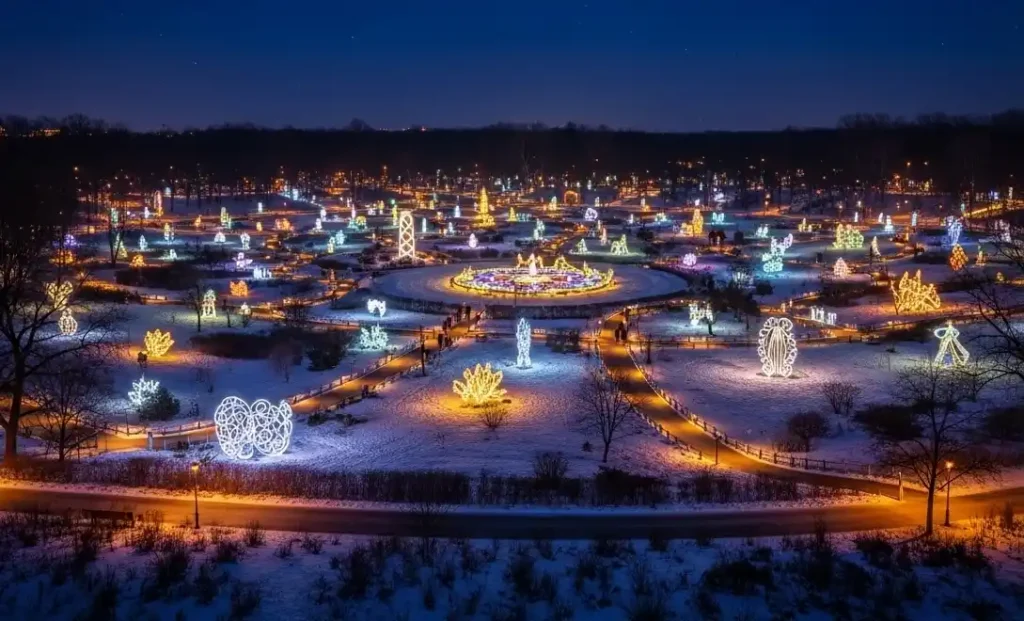 Winter light displays at Lumina Park in Budapest