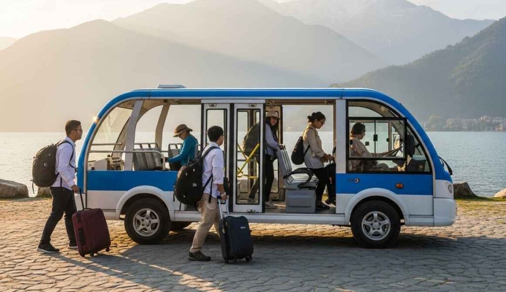 Annapurna Cable Car shuttle picking tourists in Pokhara