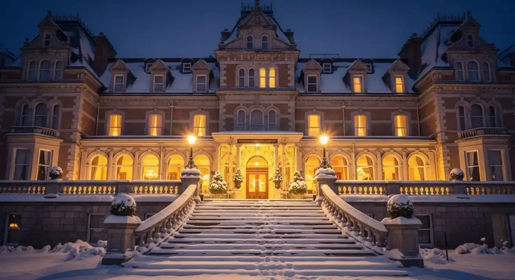 Snowy entrance of The Royal Horseguards Hotel in London