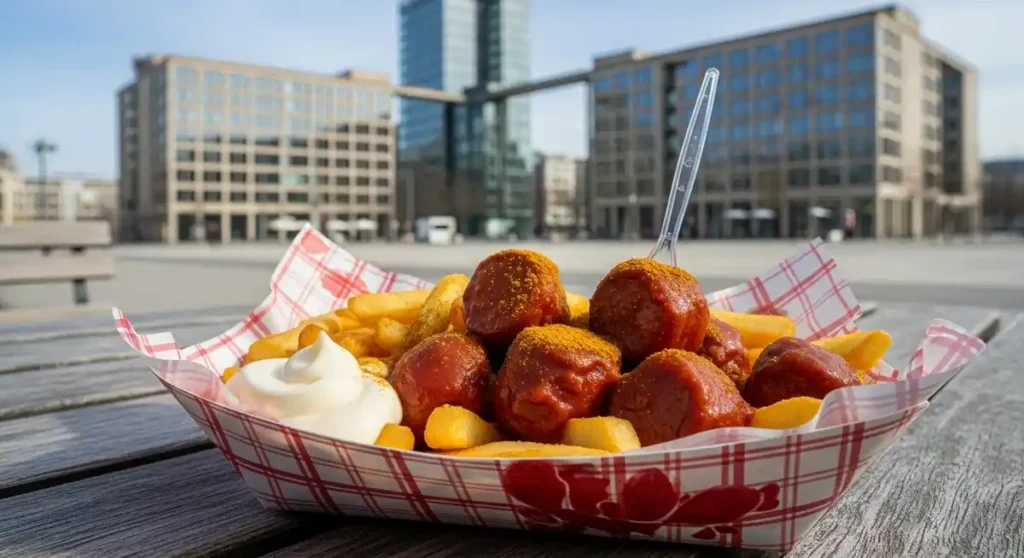 Currywurst with fries near Potsdamer Platz