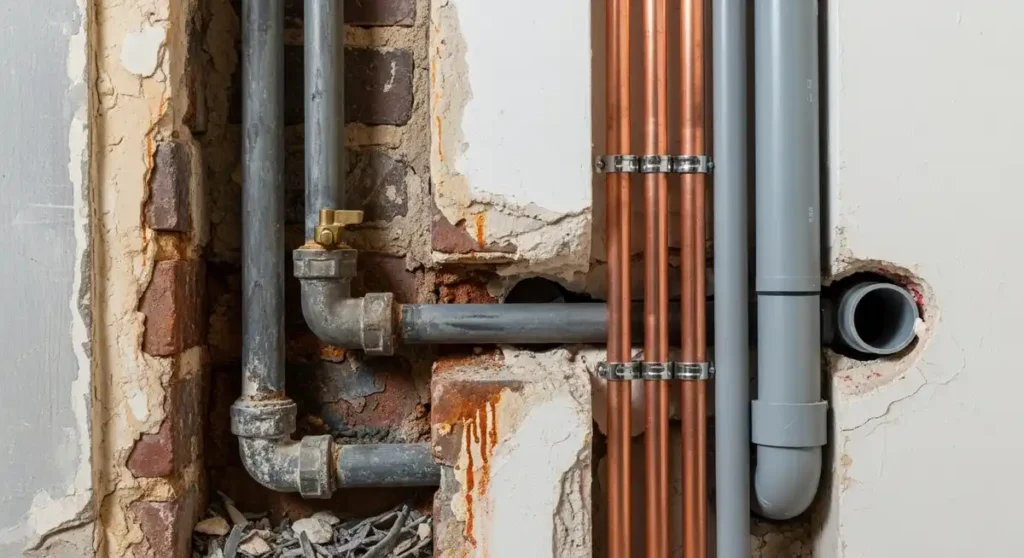 Comparison of old lead pipes and modern safe plumbing in Dublin homes.