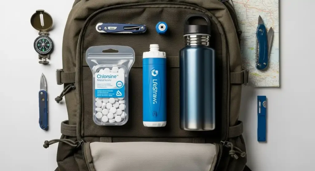 Water purification tablets and filter options for travelers in Nepal.