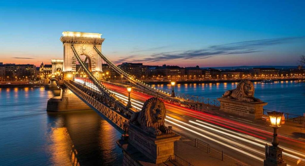 Chain Bridge over the Danube at dusk